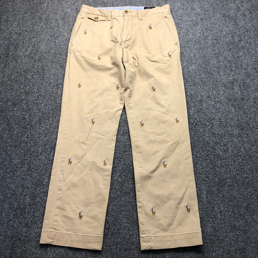 Polo Ralph Lauren Mens 30x27 Tan Khaki All Over Embroidered Pony Chino Pants
